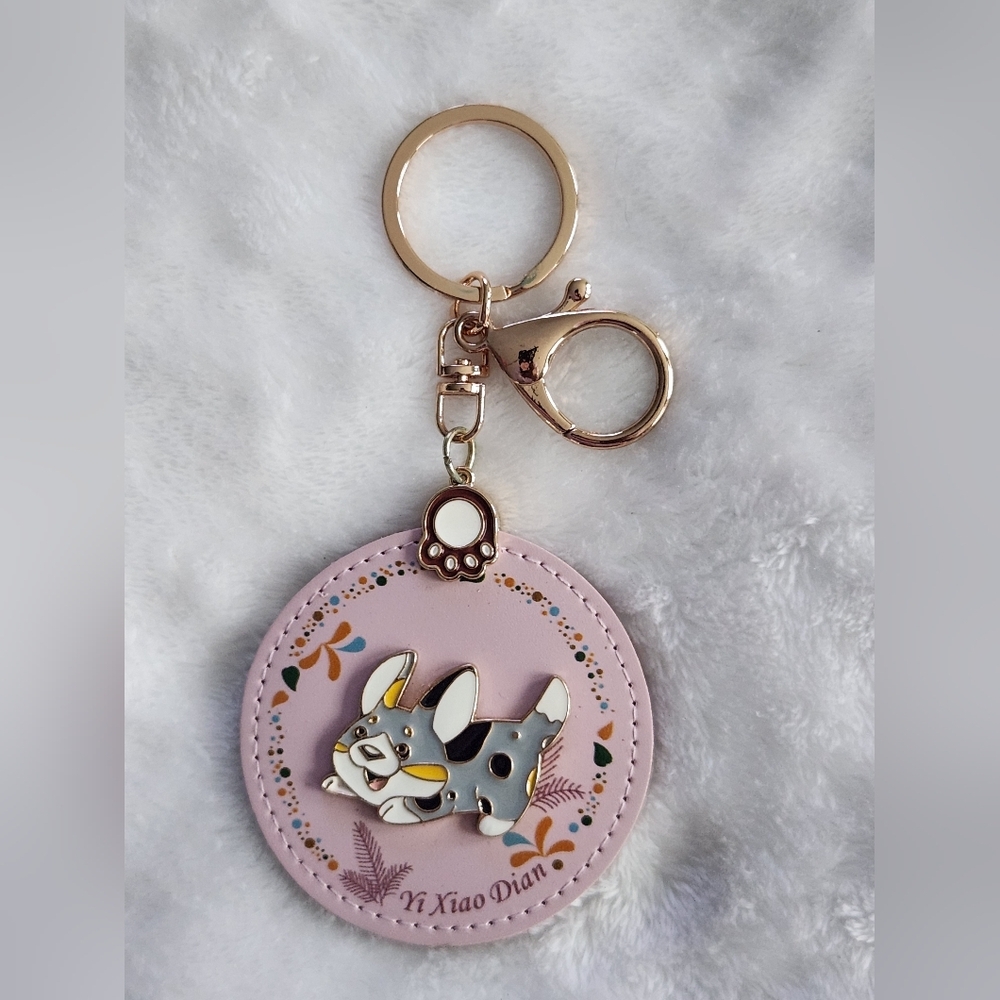 Cute Corgi Keychain with Pink and Gold Accents Doggy Bag Charm